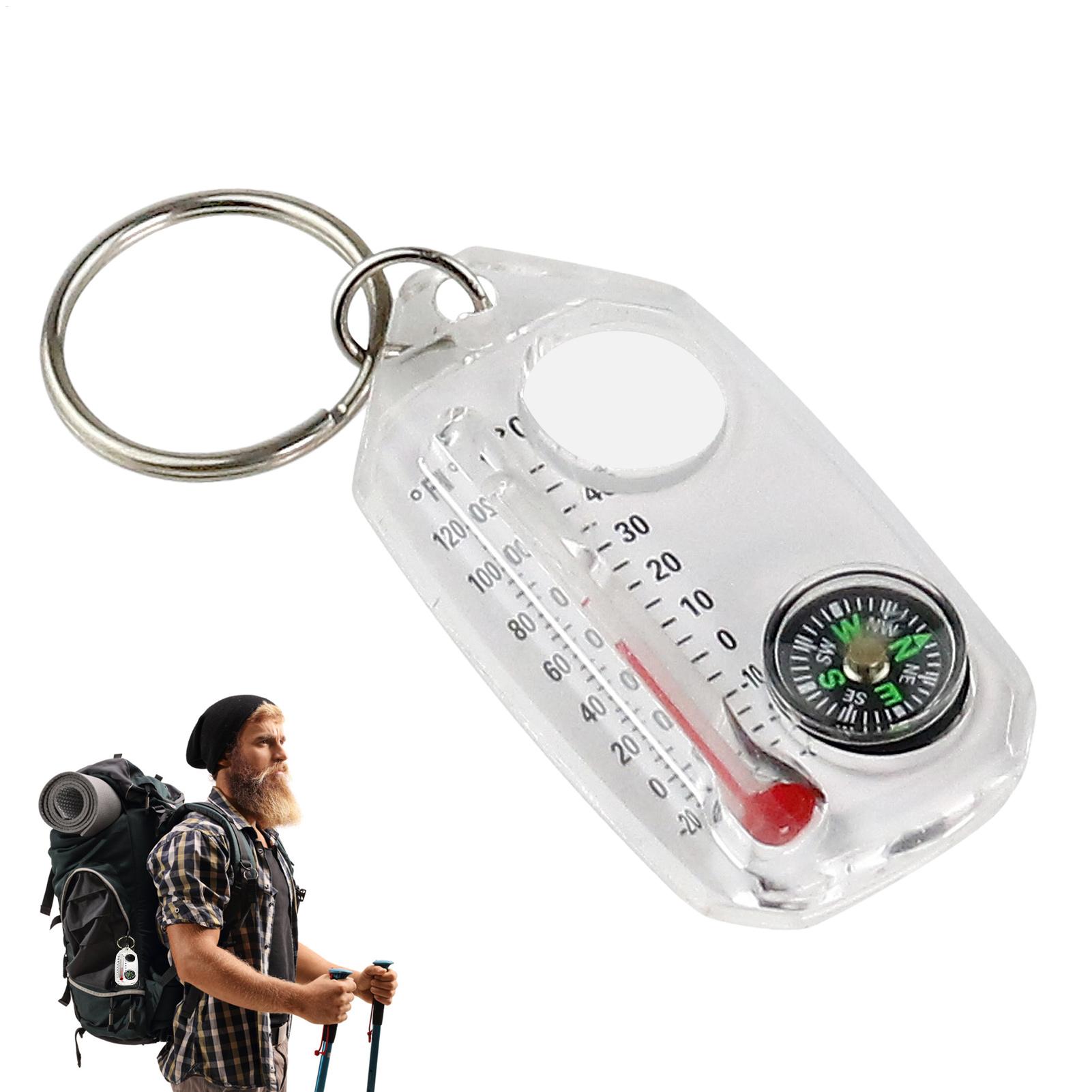 Compass Keychain Mini - Klein sleutelhangerkompas, draagbaar mini-sleutelhangerkompas, buitenthermometer, vergrootglas,