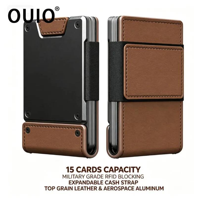 Money Clip Magnetic - OUIO Heren RFID-blokkerende minimalistische lederen portemonnee